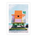 Plakat bez ramy 30x40 - Plaża Miami w Słoneczny Dzień - domek ratownika, kolorowy