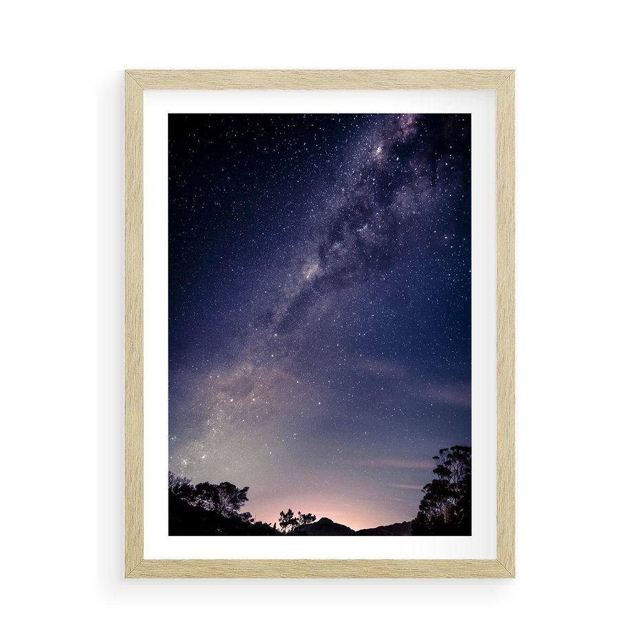 Plakat w ramie 50x70 - Gwiaździste Ujęcie - gwiaździste niebo, noc - rama drewno