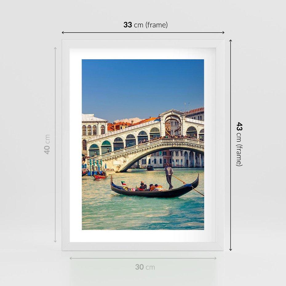 Plakat w ramie 30x40 - Romantyczna przejażdżka gondolą w Wenecji - Wenecja, gondola - rama biała