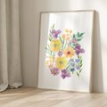 Plakat w ramie 30x40 - Kwiatowe Wibracje - akwarelowe polne kwiaty, minimalistyczny plakat - rama drewno
