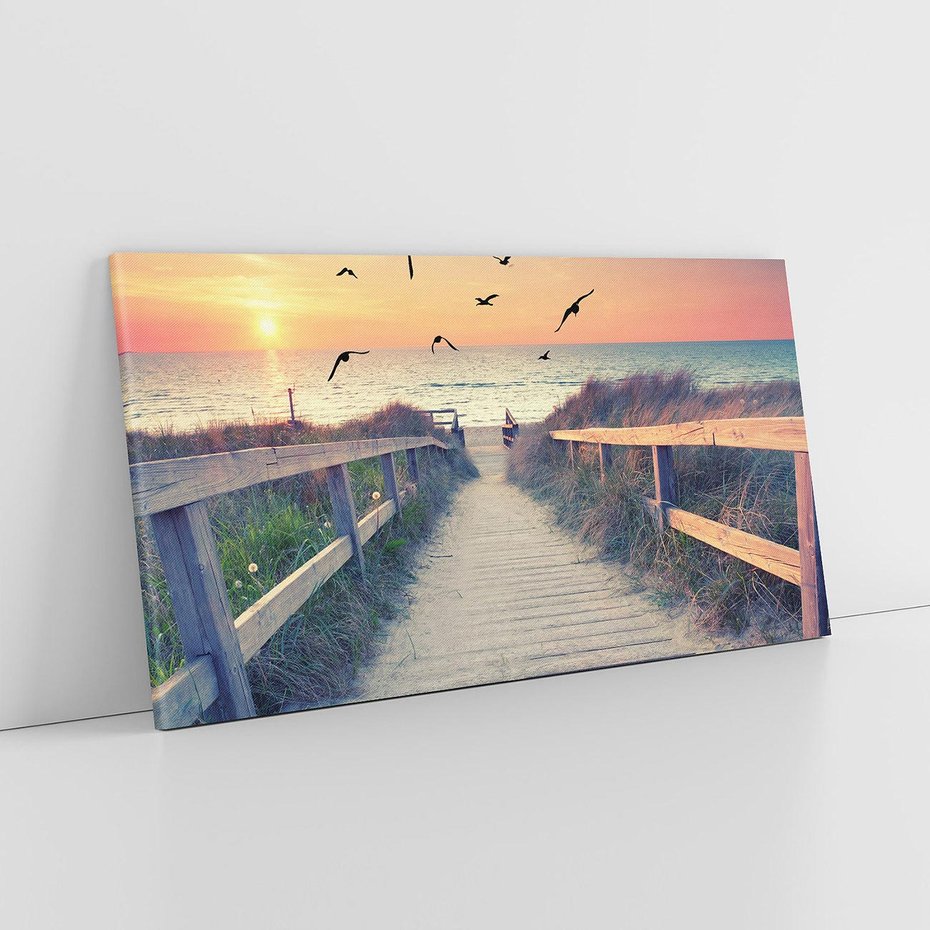 Obraz na płótnie 120x60 - Sielanka nad brzegiem - plaża, pomost