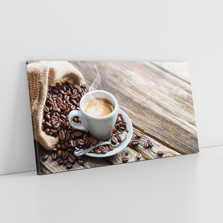 Obraz na płótnie 120x60 - Kawa w filiżance: aromatyczna chwila - kawa, filiżanka