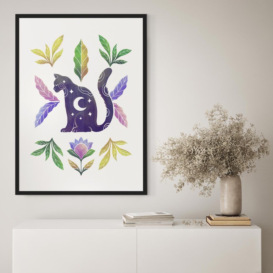 Plakat bez ramy 30x40 - Migotliwa Przestrzeń - boho kot, plakat