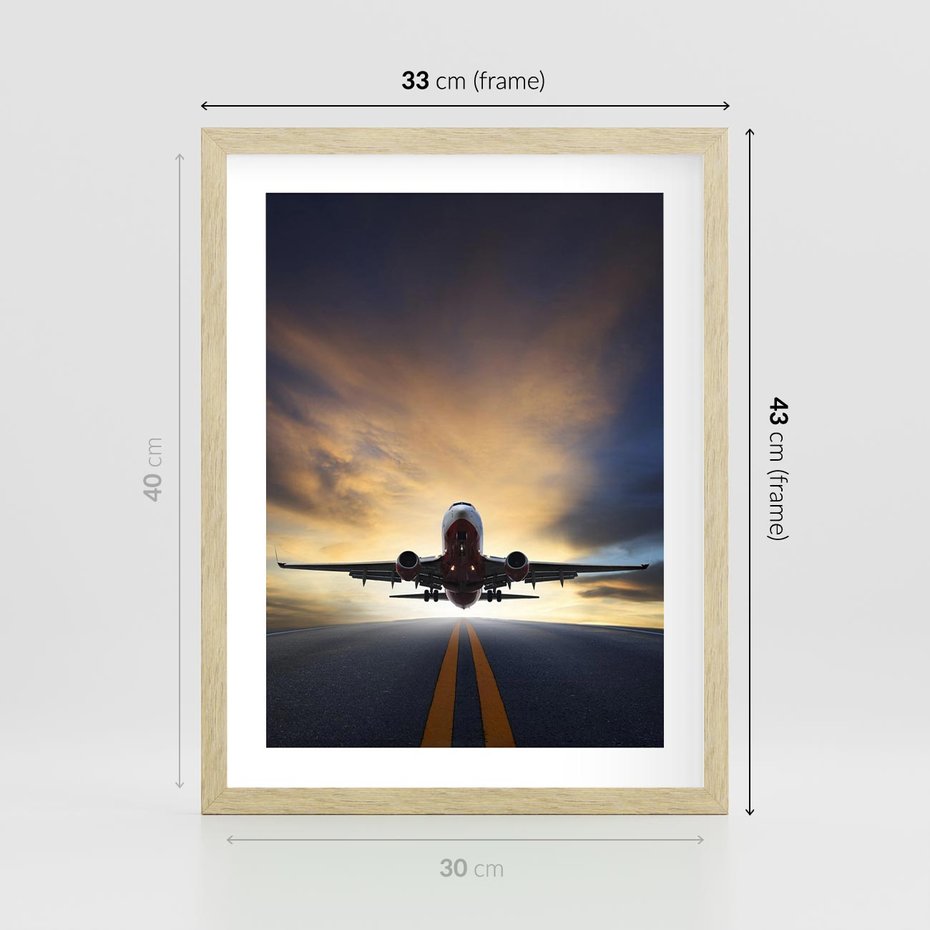 Plakat w ramie 30x40 - Podróż samolotem w pejzaż - samolot, podróż - rama drewno