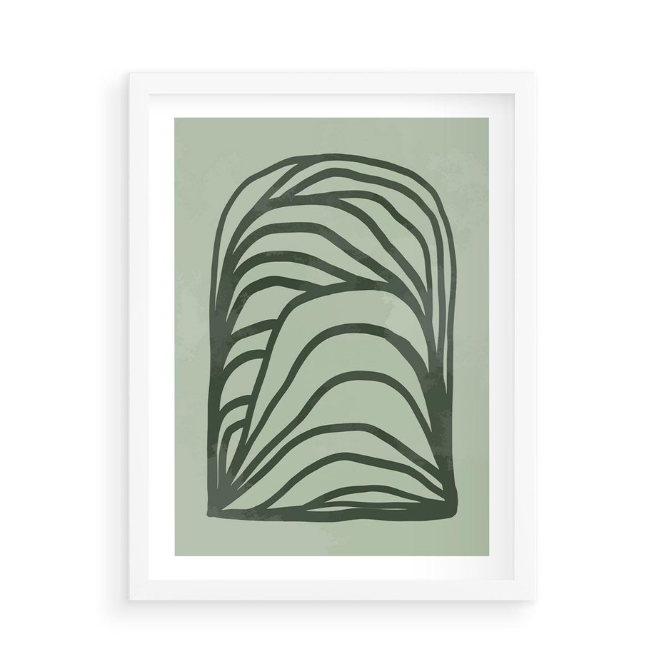 Plakat w ramie 50x70 - Zielonkawy Uścisk Natury - abstrakcyjny zielony motyw, skandynawski design - rama biała