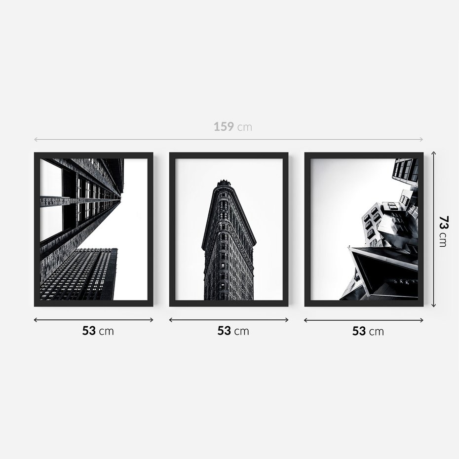 Zestaw obrazy w ramie 50x70 galeria - Architektura, budynki, czarno, biały - rama czarna