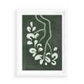 Plakat w ramie 50x70 - Rozkwitające Zielone Gałęzie - abstrakcyjne delikatne zielone linie, podobne do gałęzi kwiatów - rama biała