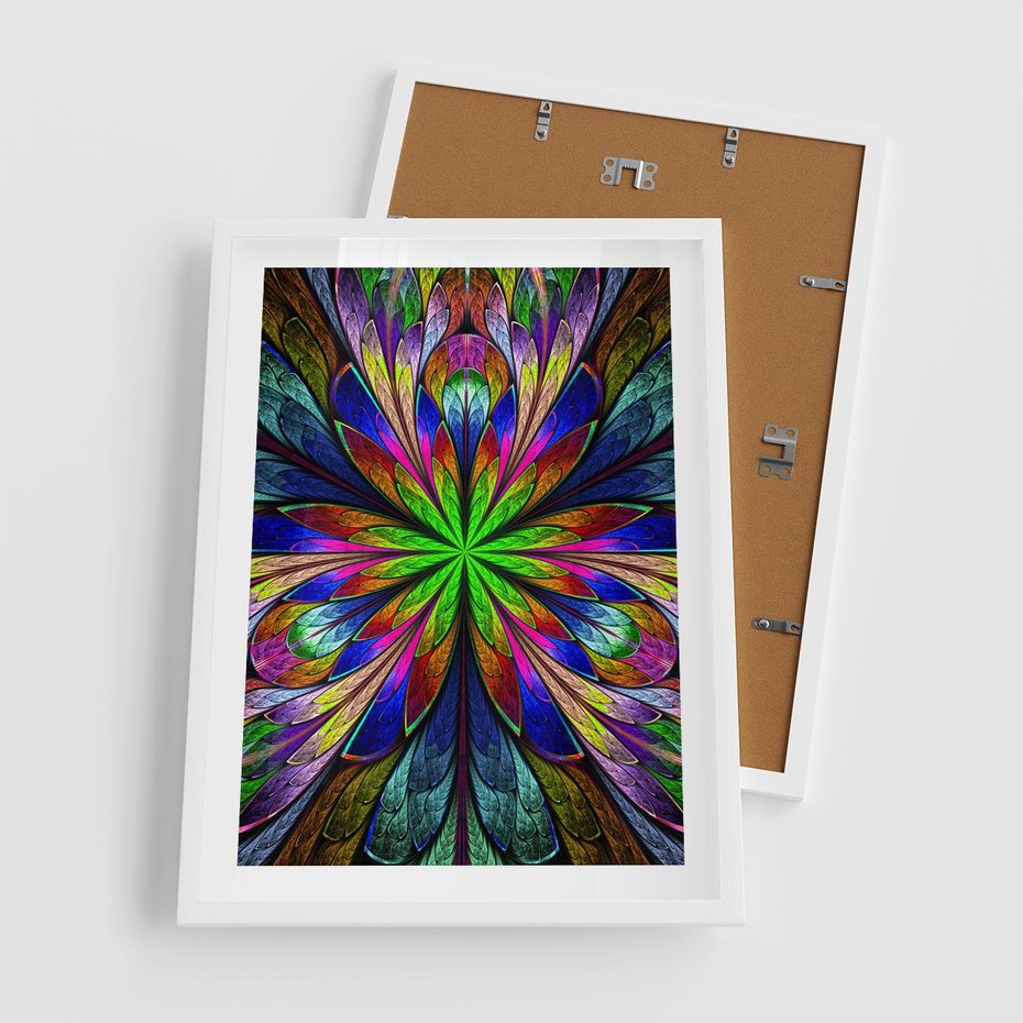 Plakat w ramie 50x70 - Witrażowa magia na płótnie - witraż, sztuka - rama biała