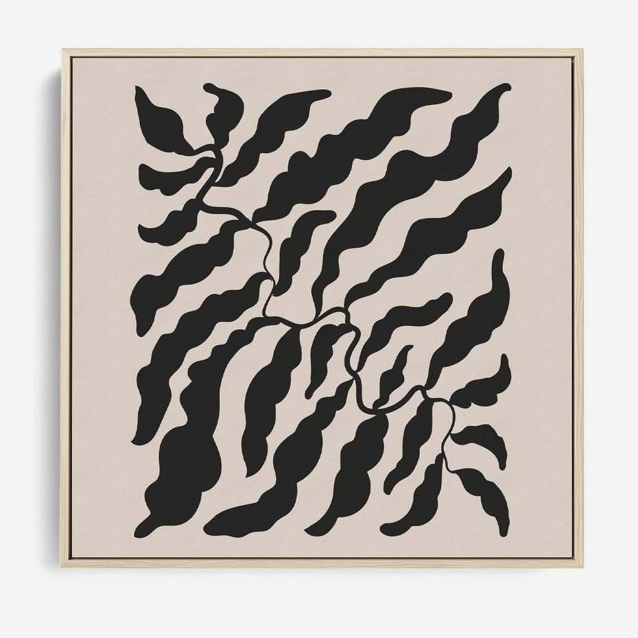 Obraz w ramie 50x50 - Księga Odbić - abstrakcyjne liśćie, roślinne motywy - rama drewno