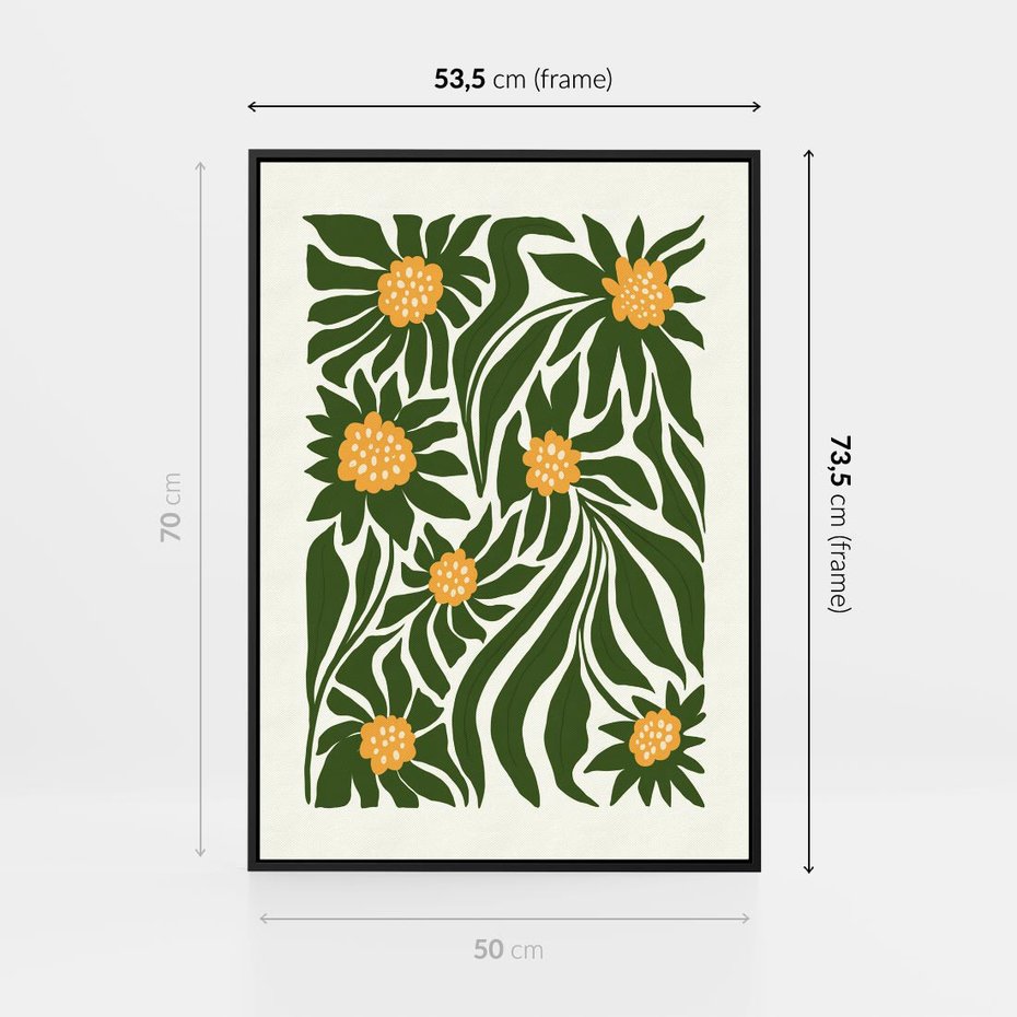 Obraz w ramie 50x70 - Spojrzenie wgłąb roślinnego świata - abstrakcyjne kwiaty, kompozycja - rama czarna