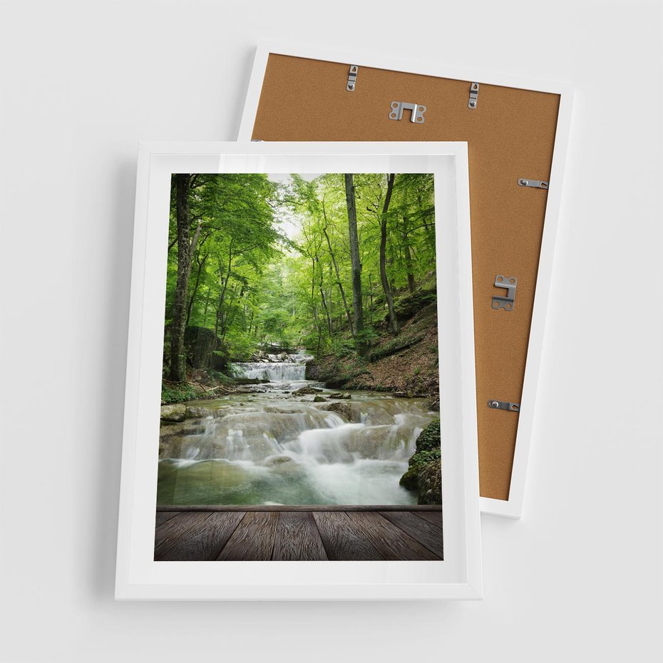 Plakat w ramie 50x70 - Plączący się strumień - rzeka, strumień - rama biała