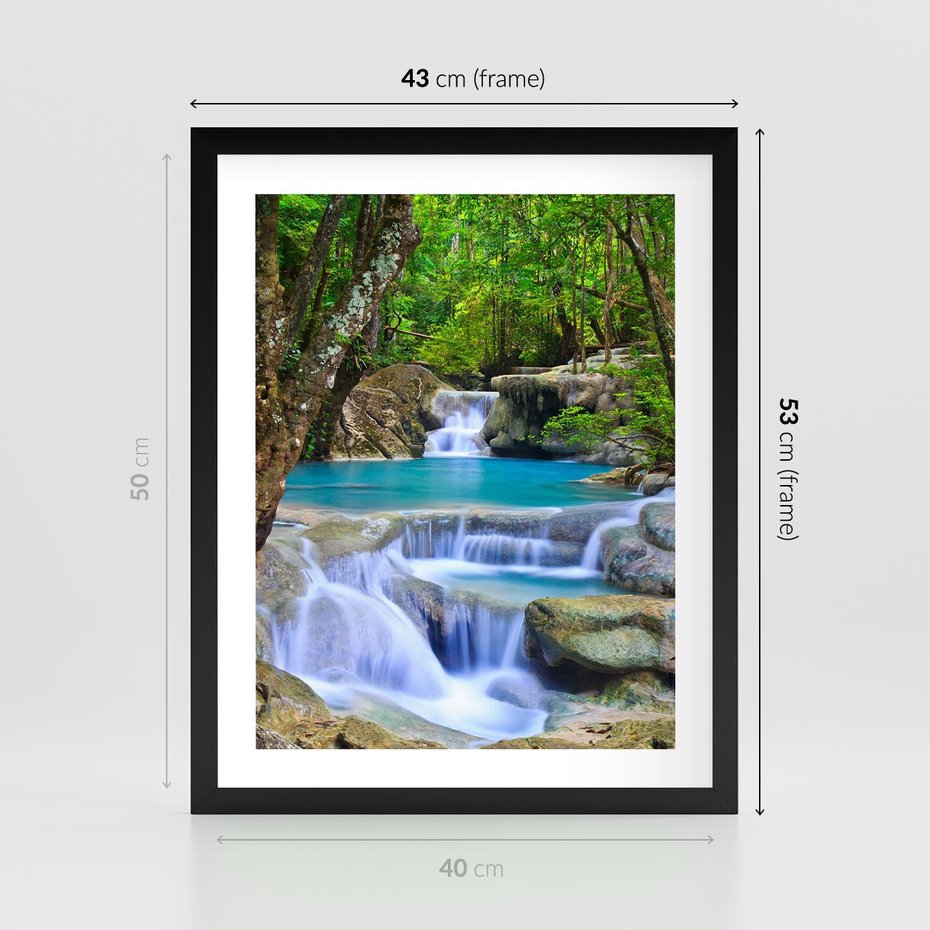 Plakat w ramie 40x50 - Siła Rzeki i Urok Wodospadu - rzeka, wodospad - rama czarna