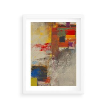 Plakat w ramie 50x70 - Abstrakcja olejna - kształty i kolory - abstrakcja, olejna - rama biała