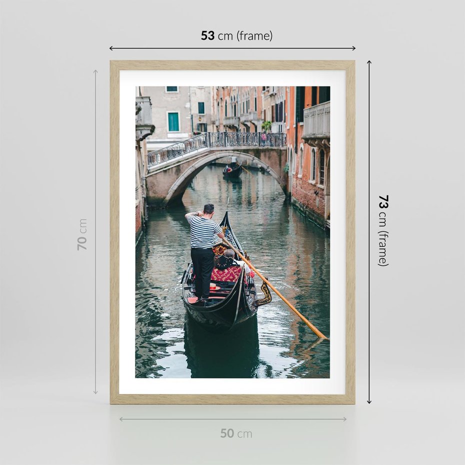 Plakat w ramie 50x70 - Kanały Wenecji - gondola, Wenecja - rama drewno