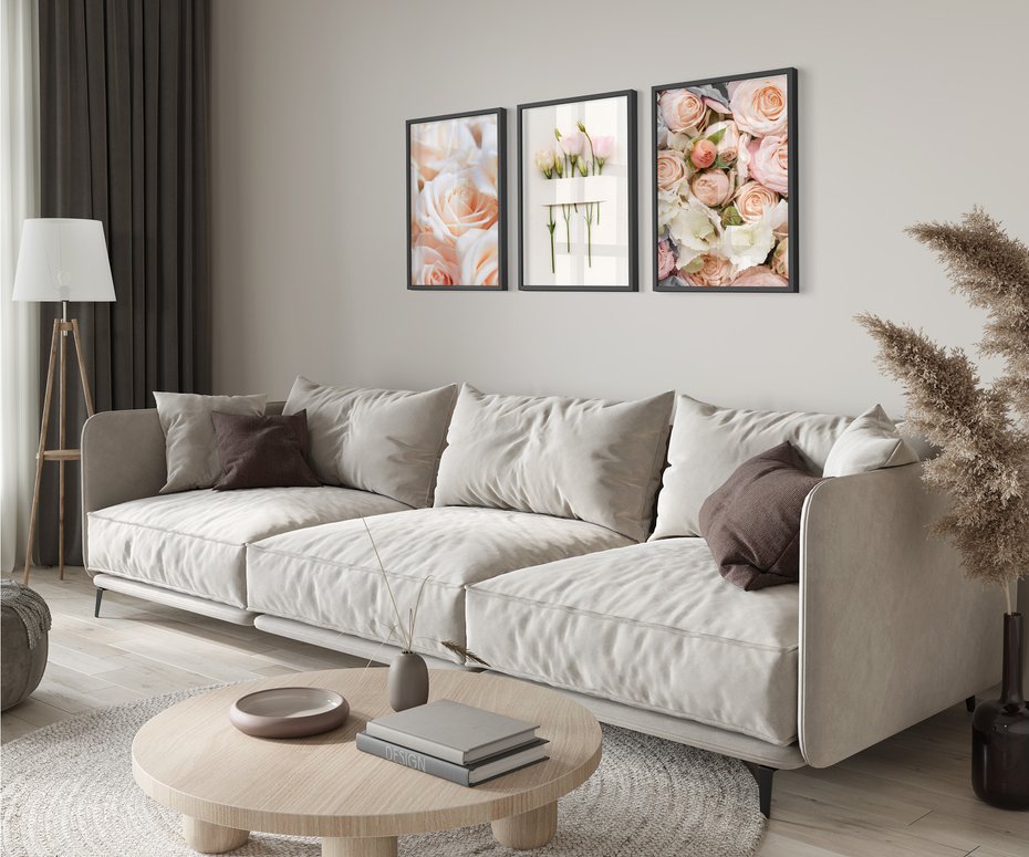 Zestaw obrazy w ramie 30x40 galeria - Róże, kwiaty, do, sypialni - rama czarna