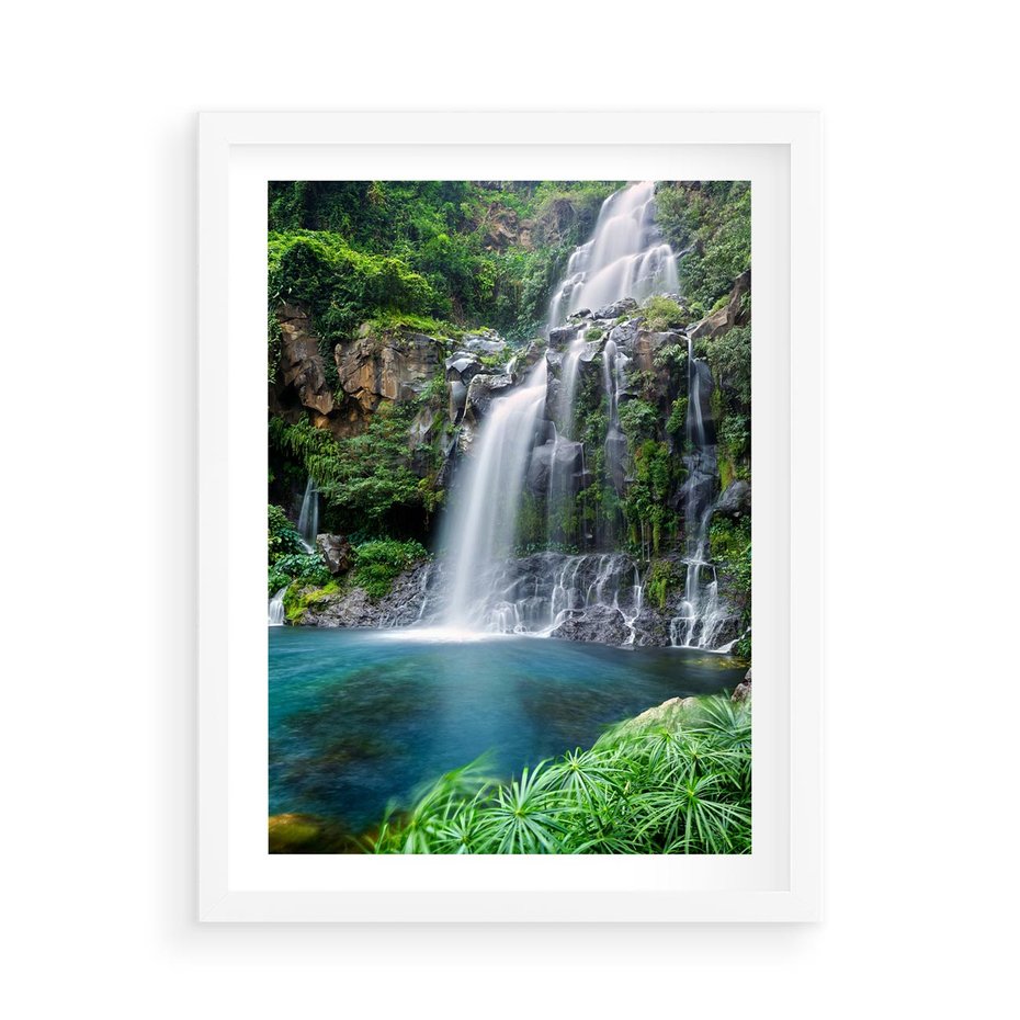 Plakat w ramie 50x70 - Tropikalny Wodospad - wodospad, tropikalny - rama biała