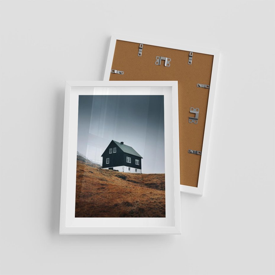 Plakat w ramie 30x40 - Ciepło i Przytulność - skandynawski, domek - rama biała