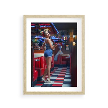 Plakat w ramie 50x70 - Czas Na Wyjątkowy Posiłek - restauracja, retro - rama drewno
