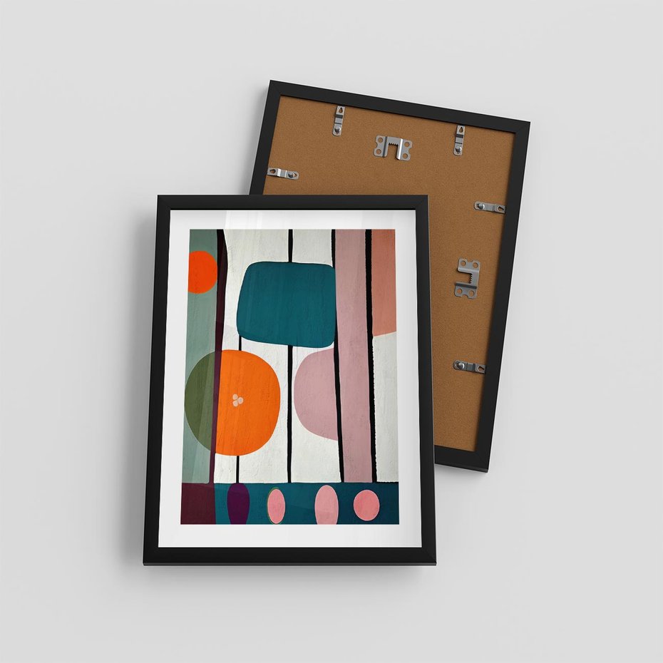 Plakat w ramie 30x40 - Migotliwa Aura Serca - abstrakcyjny obraz olejny, dziwne formy - rama czarna