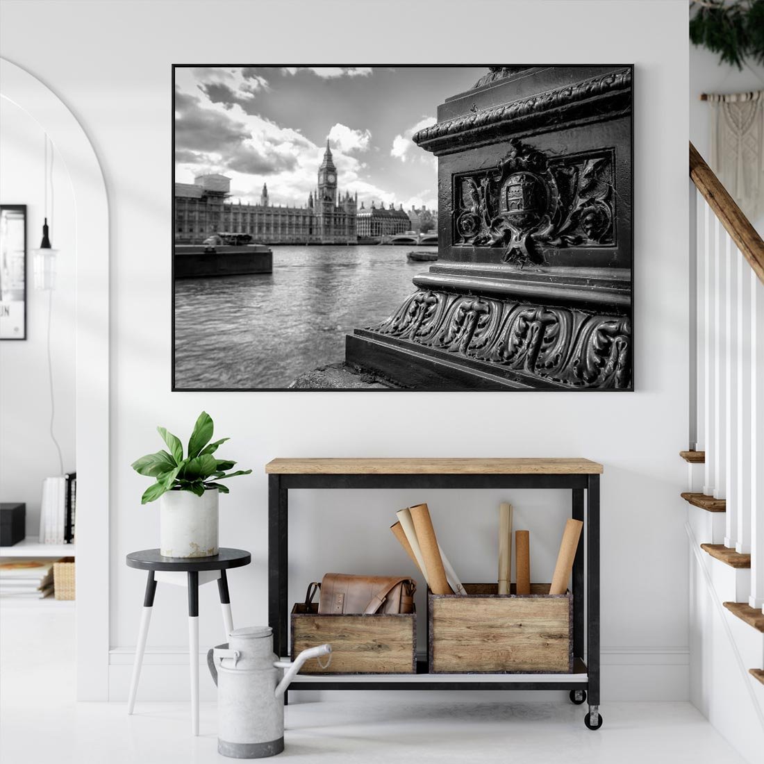 Obraz w ramie 100x70 - Pejzaż kruchości i siły - Londyn, Tamiza - rama czarna