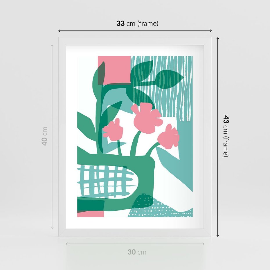 Plakat w ramie 30x40 - Harmonijne Plamy - abstrakcyjne pastelowe kwiaty, nowoczesna sztuka - rama biała