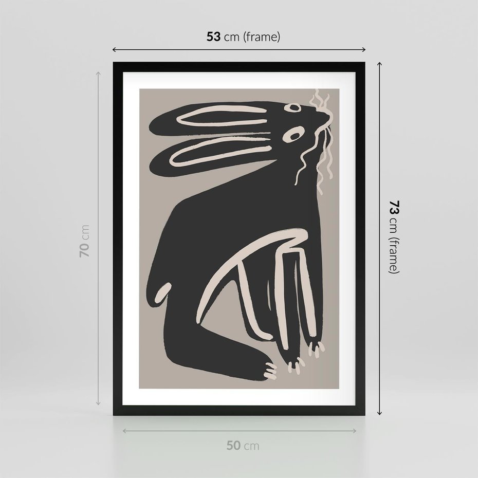 Plakat w ramie 50x70 - Konturujące Struktury - skandynawska sztuka, królik - rama czarna