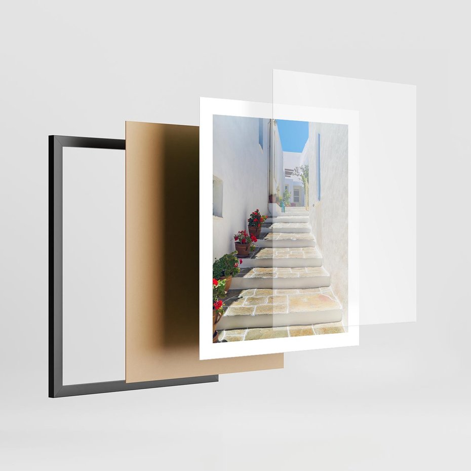 Plakat w ramie 40x50 - Urok Greckiej Uliczki - grecka, uliczka - rama czarna