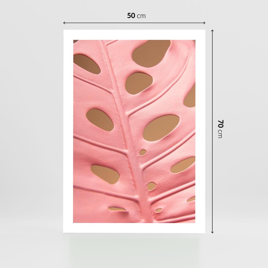 Plakat bez ramy 50x70 - Różowy Liść Monstery - różowy liść monstery, nowoczesna fotografia