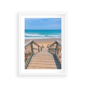 Plakat w ramie 40x50 - Pomost ku Morzu - pomost na plaży, morze - rama biała