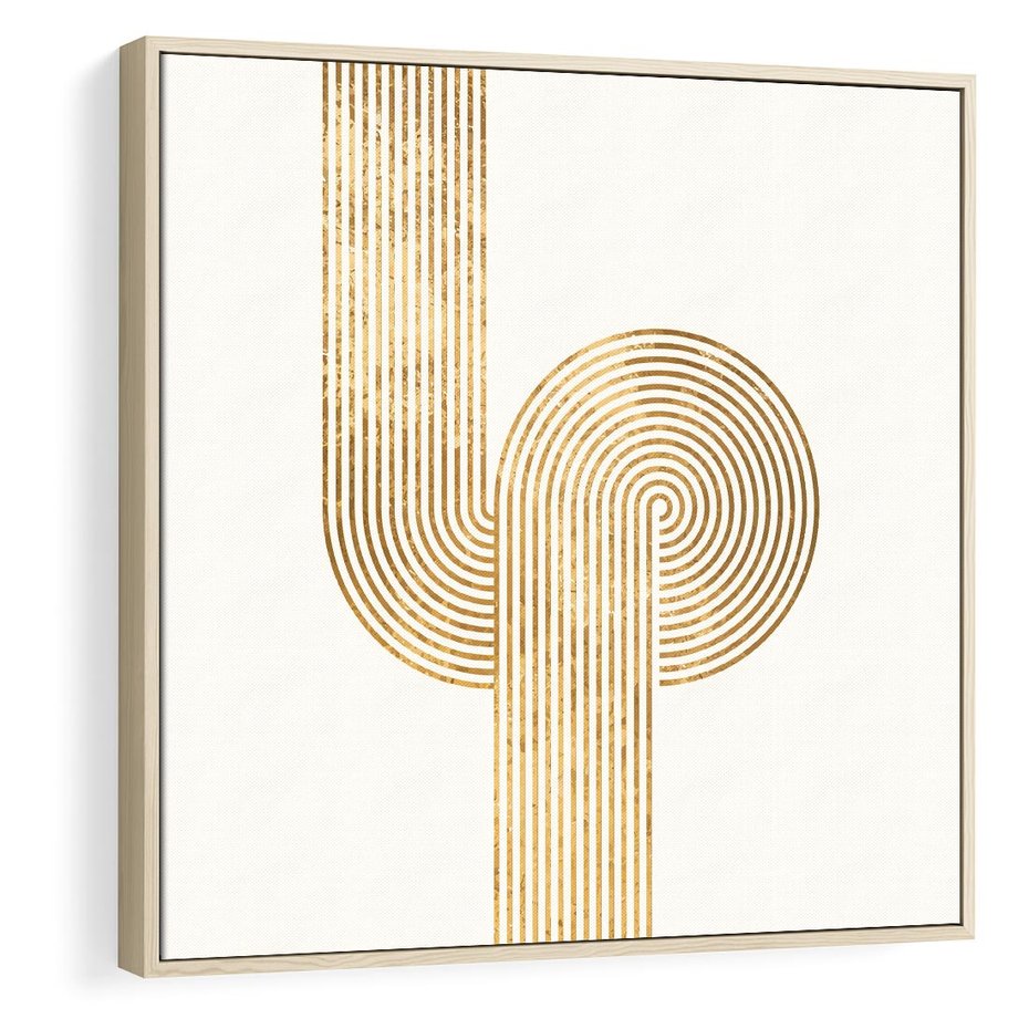 Obraz w ramie 50x50 - Podróżne Kształty - geometryczne linie w złotym kolorze, minimalizm - rama drewno