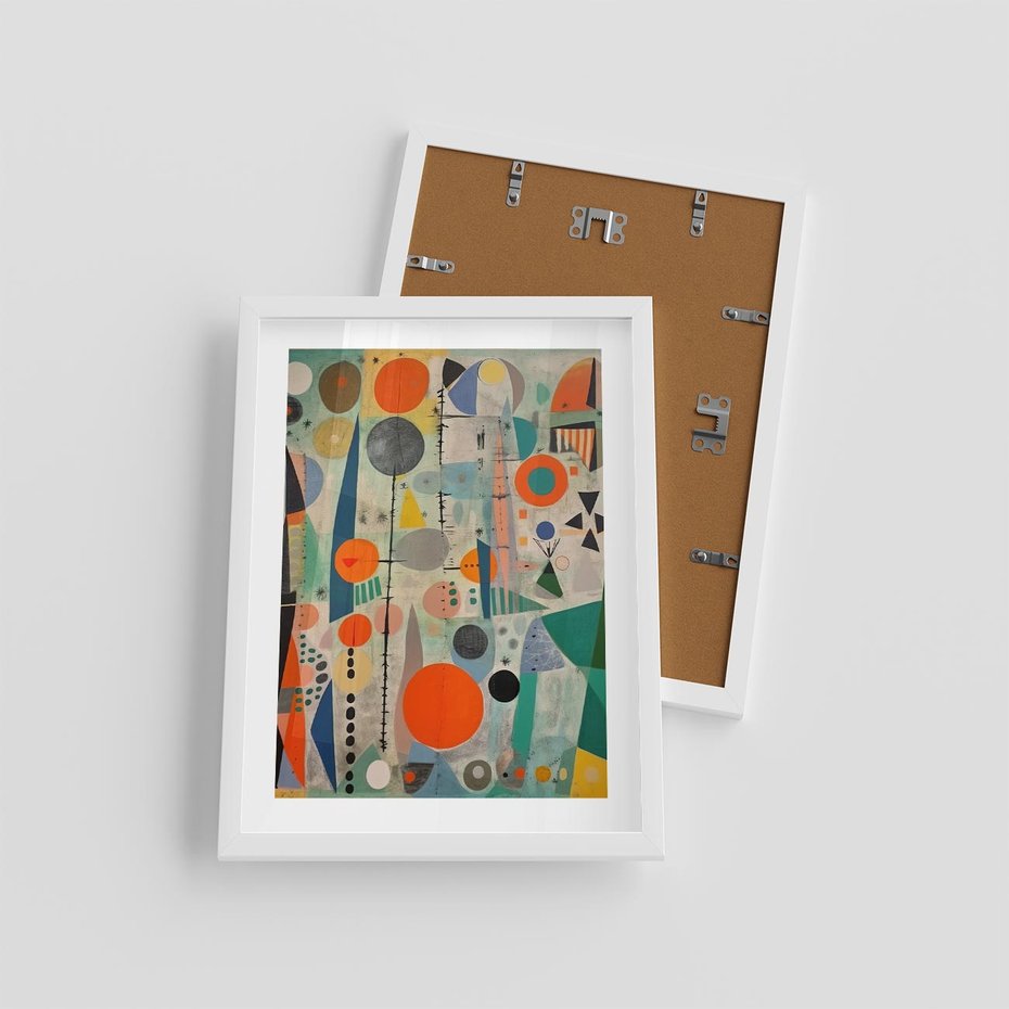 Plakat w ramie 30x40 - Wewnętrzne Zagadki Kształtów - abstrakcyjny obraz, sztuka abstrakcji - rama biała