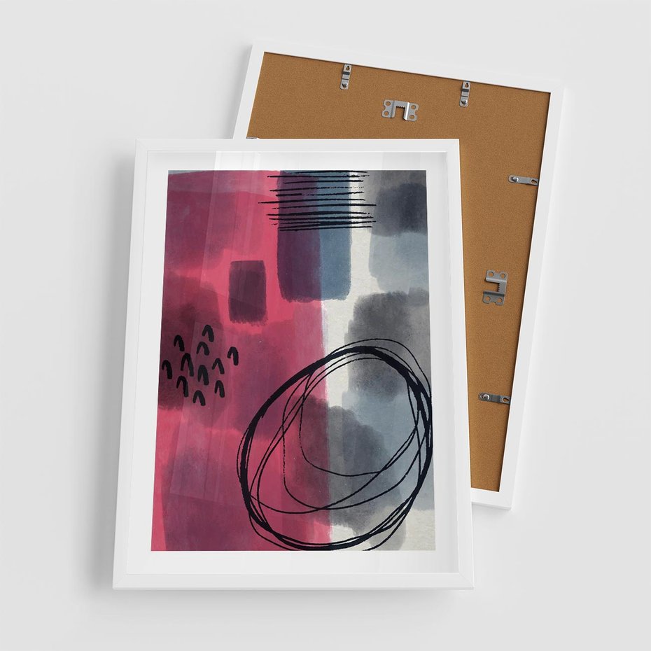 Plakat w ramie 50x70 - Formy w Różu i Granacie - abstrakcja, różne formy - rama biała