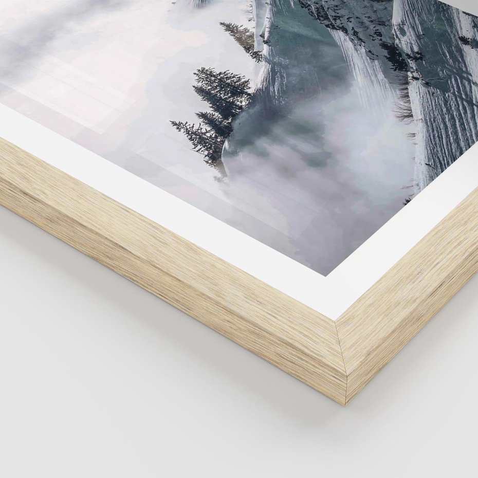 Plakat w ramie 30x40 - Czystość Natury - ośnieżone szczyty górskie, pejzaż - rama drewno