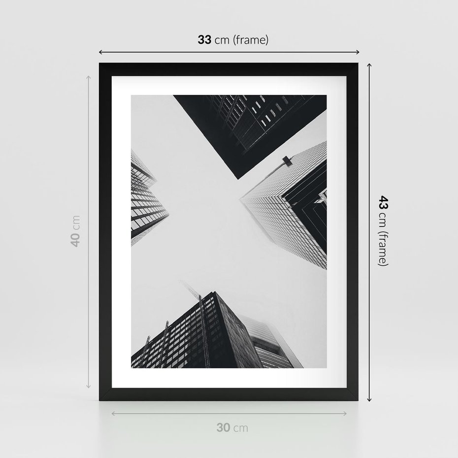 Plakat w ramie 30x40 - Nowoczesna Dynamika - perspektywa, wieżowce - rama czarna