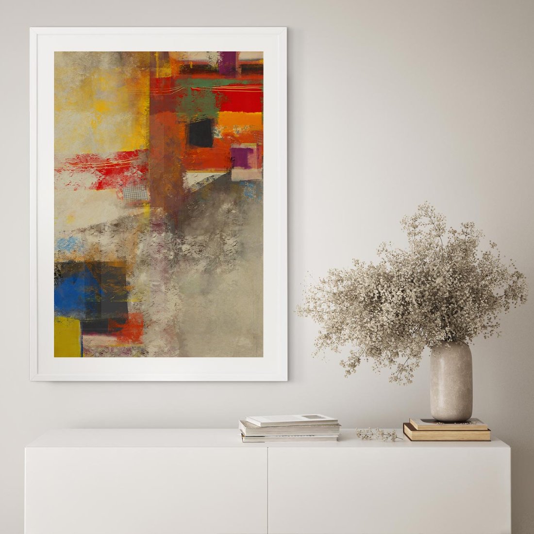 Plakat w ramie 30x40 - Abstrakcja olejna - kształty i kolory - abstrakcja, olejna - rama biała