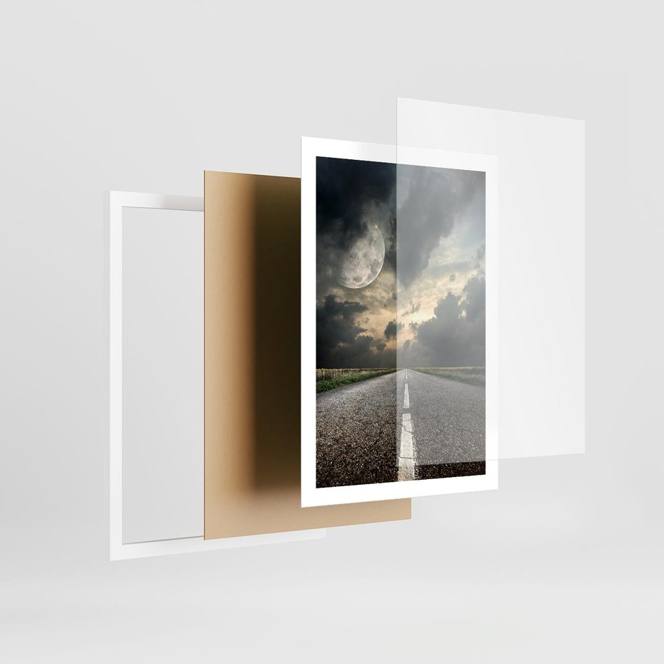 Plakat w ramie 50x70 - magia nocnej drogi - droga, księżyc - rama biała