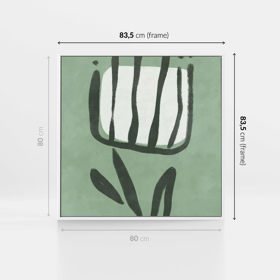 Obraz w ramie 80x80 - Objęcia Zieleni - zielona abstrakcja, zgaszona zieleń - rama biała