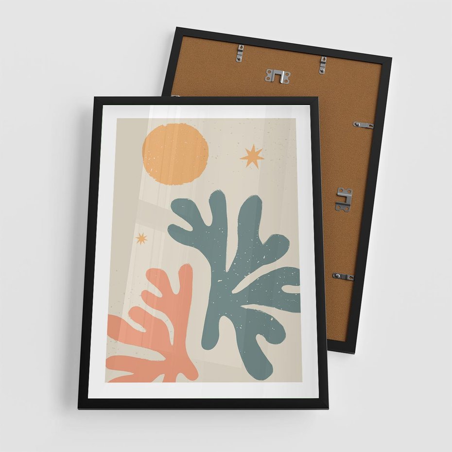 Plakat w ramie 50x70 - Inspirująca Równowaga - boho formy, kształty - rama czarna