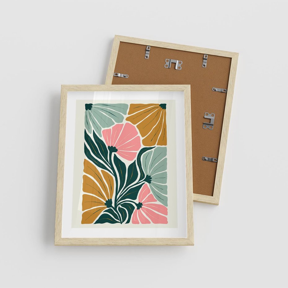 Plakat w ramie 40x50 - Rozplątane Myśli - abstrakcyjna kompozycja, pastelowe kwiaty - rama drewno