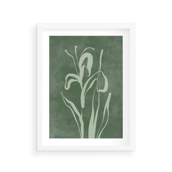 Plakat w ramie 50x70 - Zielony Oddech - zielona abstrakcja, zgaszona zieleń - rama biała