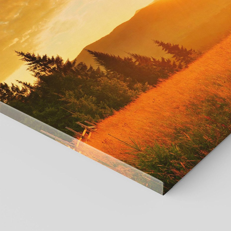 Obraz na płótnie 120x80 - harmonia drzew i kwiatów - góry, łąka