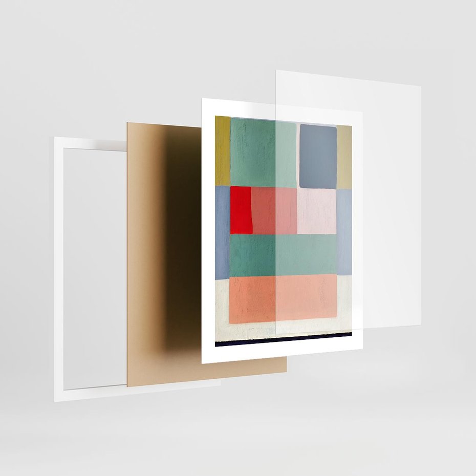 Plakat w ramie 40x50 - Bezgraniczne Nastroje Harmonii - abstrakcyjne geometryczne kształty, olejny obraz - rama biała