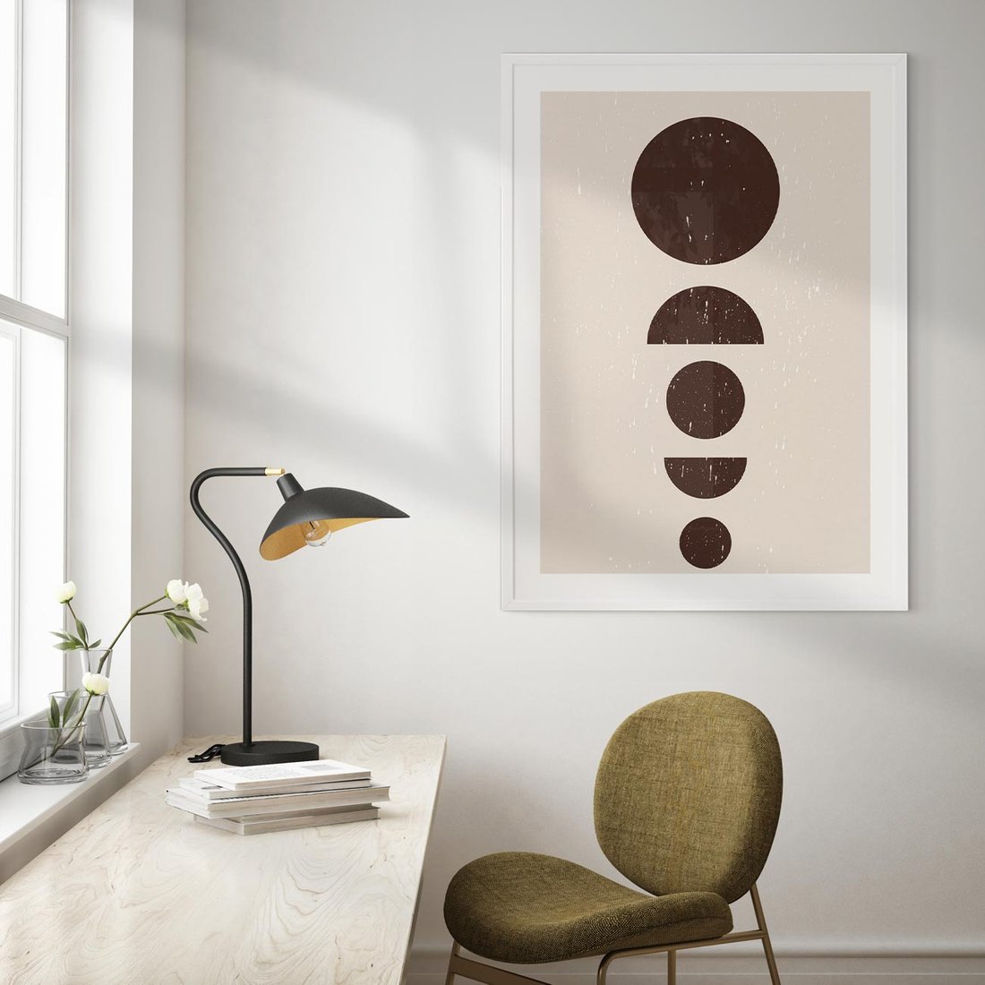 Plakat w ramie 30x40 - Migocące Granice - mid century styl, nowoczesna grafika - rama biała