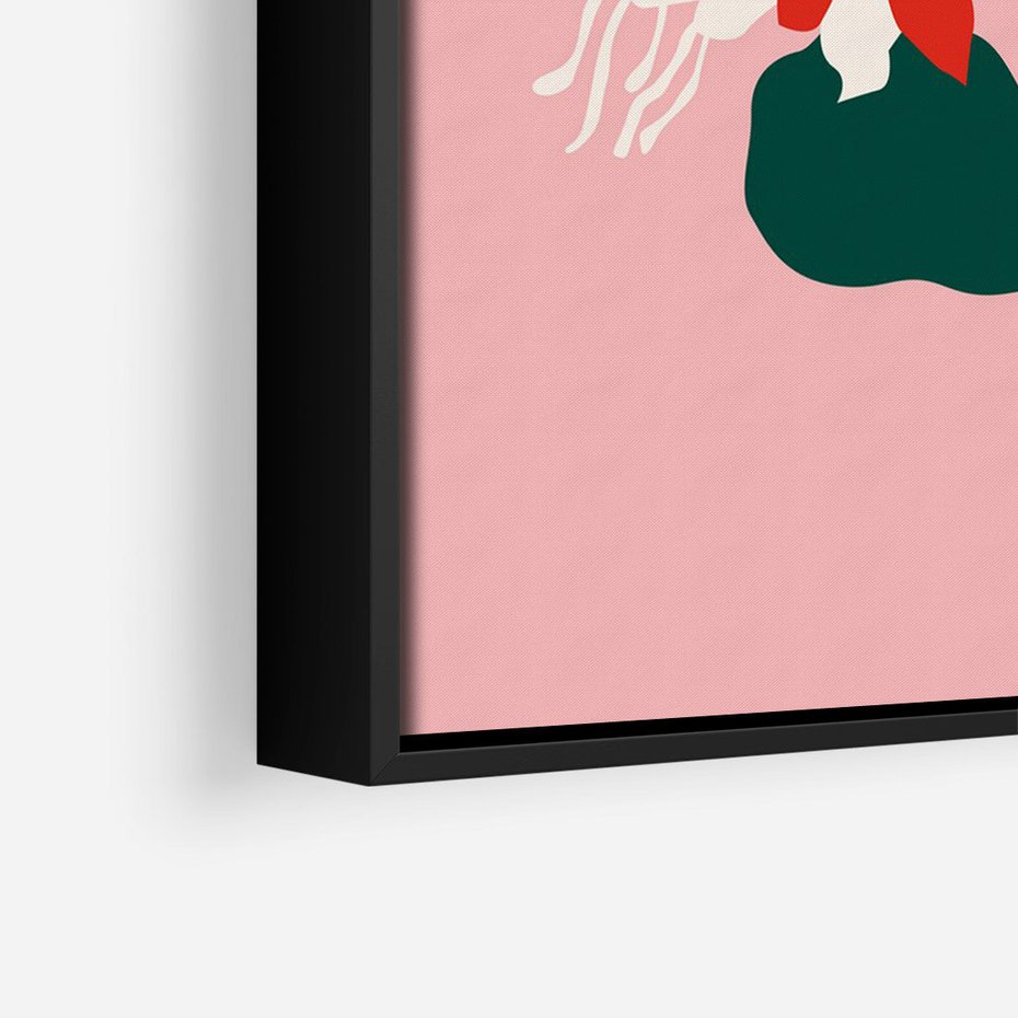 Obraz w ramie 50x70 - Migotliwa Kreatywność - abstrakcyjne kwiaty, różowe tło - rama czarna