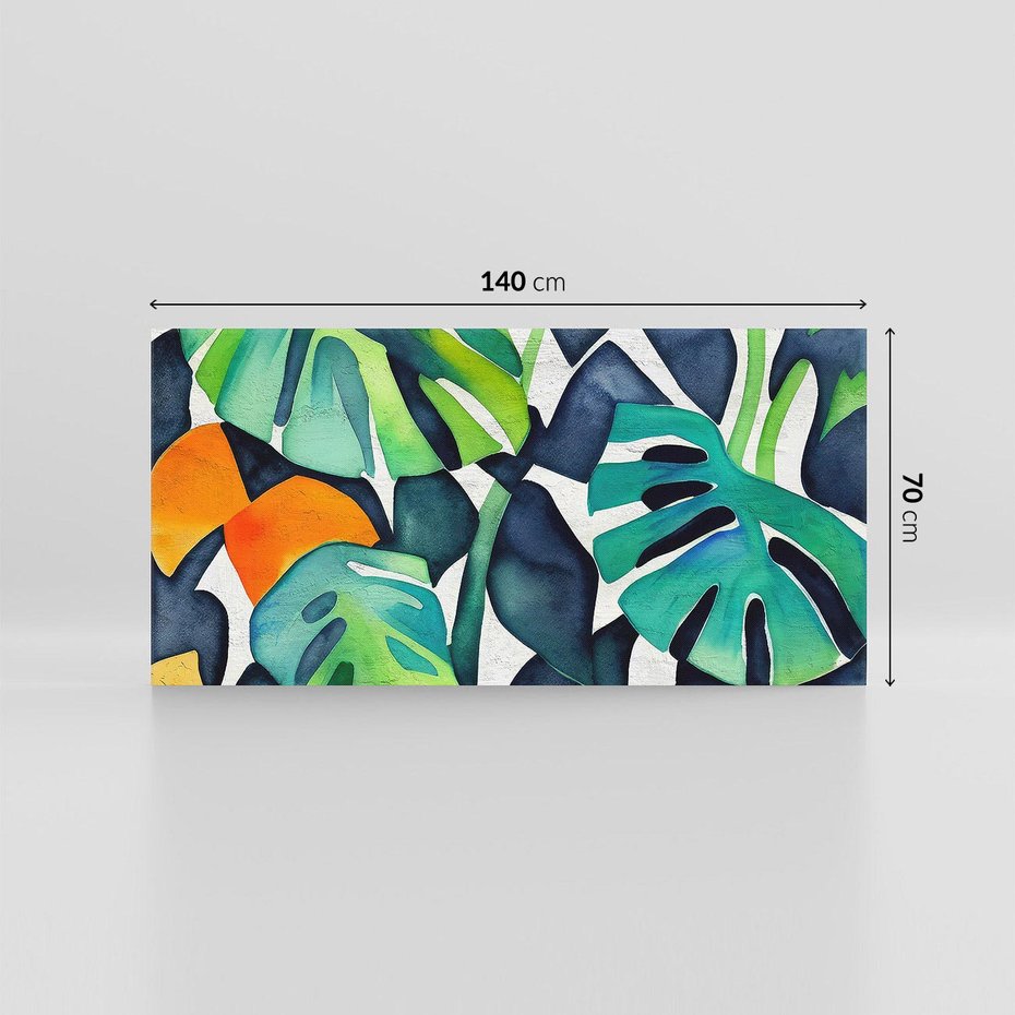Obraz na płótnie 140x70 - Tropikalne Pragnienia - akwarela, liście tropikalne