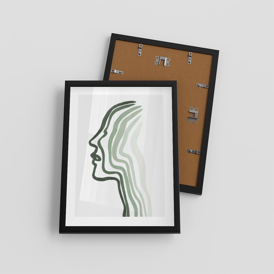 Plakat w ramie 30x40 - Zielony Profil - abstrakcja, zielony portret z profilu - rama czarna
