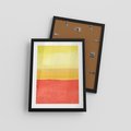 Plakat w ramie 30x40 - Rozmyte Odbicia - kolorowe akwarelowe pasy, odcienie żółci i czerwieni - rama czarna