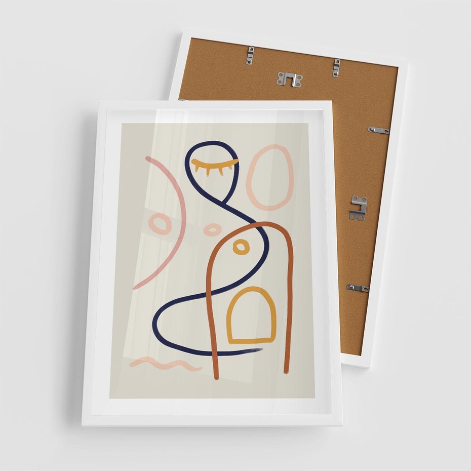 Plakat w ramie 50x70 - Mgnienie Oka - abstrakcja w stylu picasso, beżowe tło - rama biała