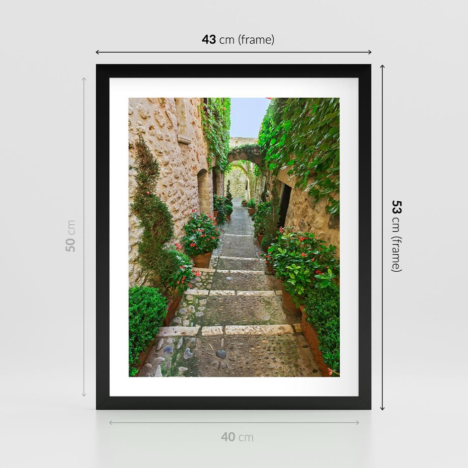 Plakat w ramie 40x50 - Magiczna podróż w głąb miasta - uliczka, perspektywa - rama czarna