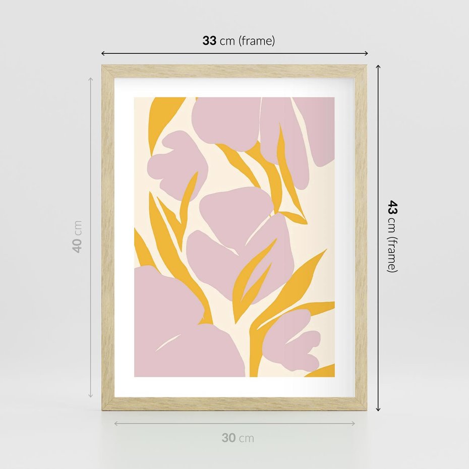 Plakat w ramie 30x40 - Migocące Wibracje - abstrakcyjne kwiaty, pastelowe kolory - rama drewno